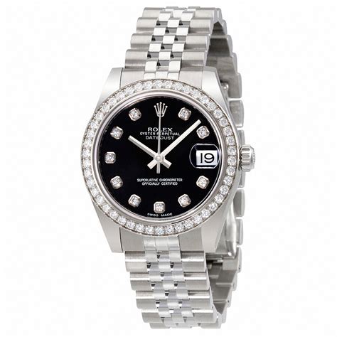 rolex datejust lady 31 black dial|rolex 31mm datejust diamond bezel.